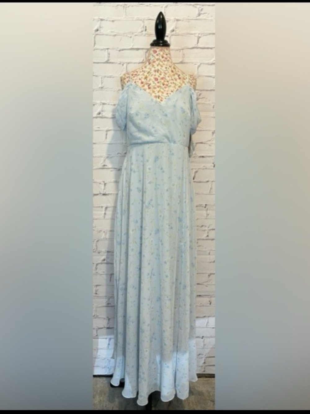 Birdy Grey Devin Slit Dusty Blue Floret sheer flowy chiffon Dresss - NWT-Size XL